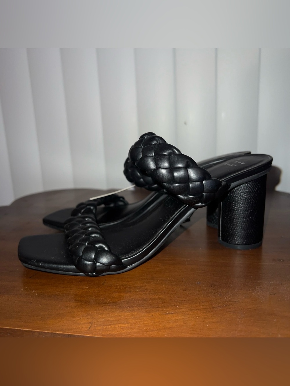 Braided Double-Strap Block Heel Sandals in Black